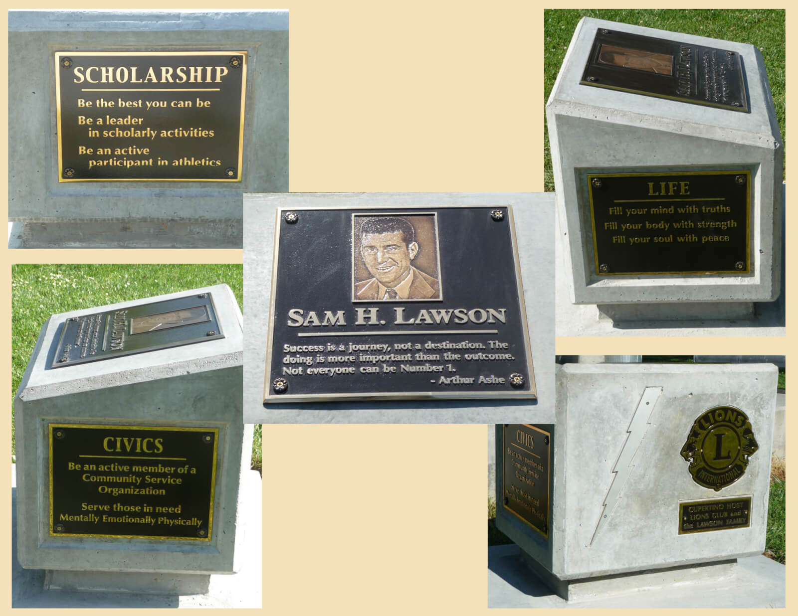 Cupertino school signs Sam Lawson Monument california