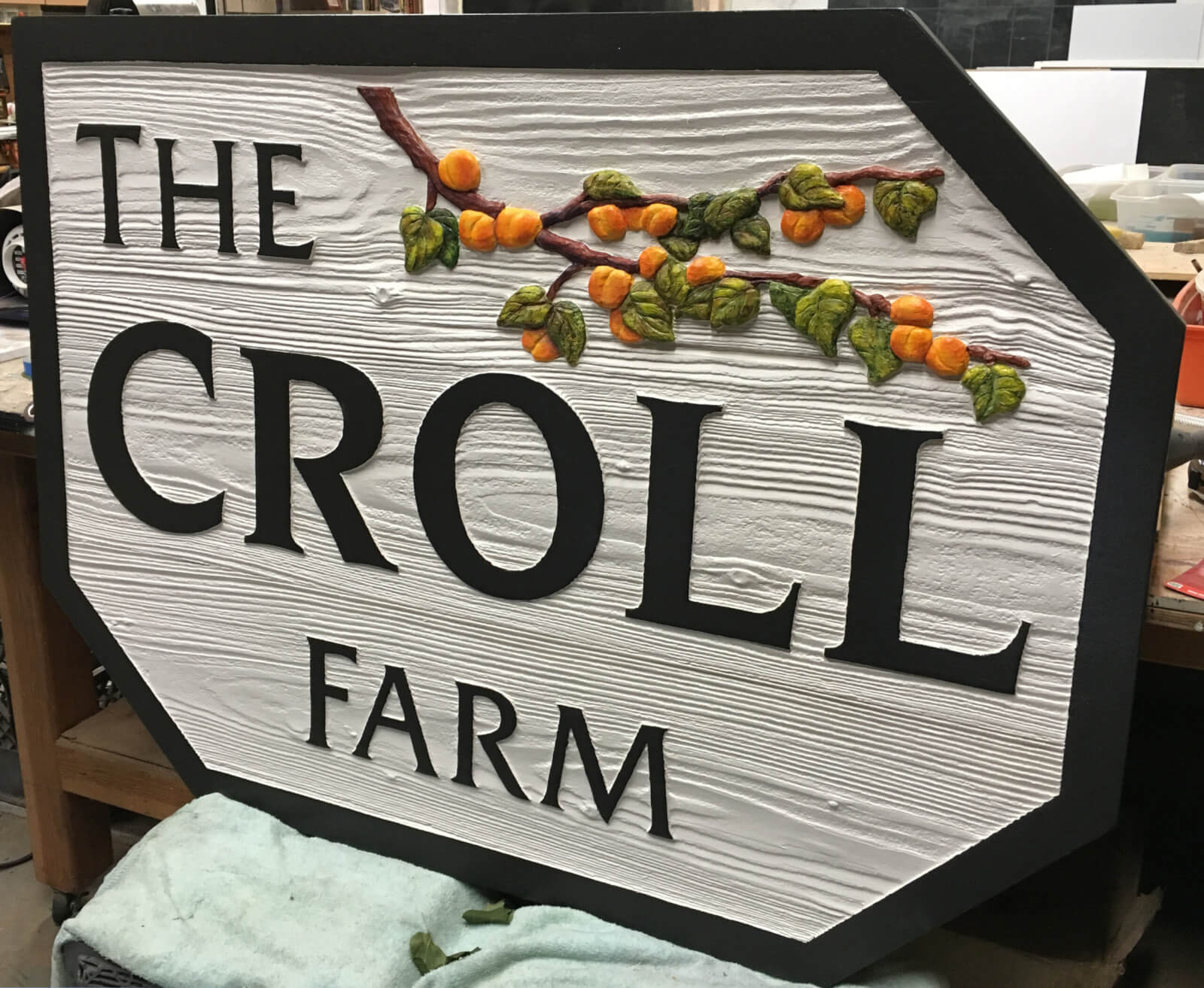Los Altos Hills custom signs carved croll farm front before