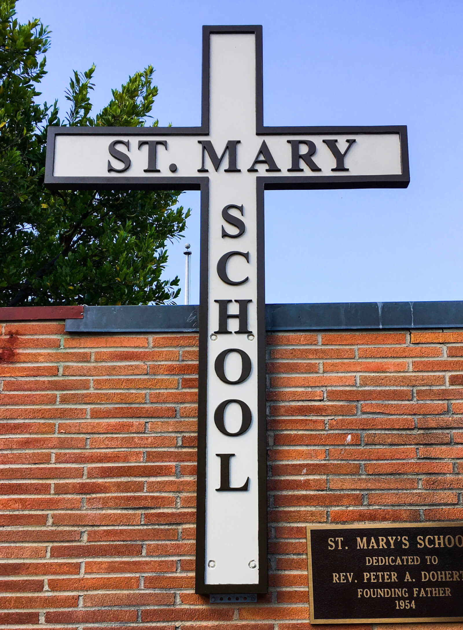 Los Gatos church sign st marys school cross painted and mounted