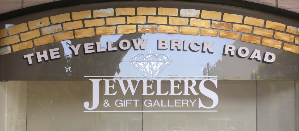 Los Gatos signs gold leafing yellow brick road jewelers old window