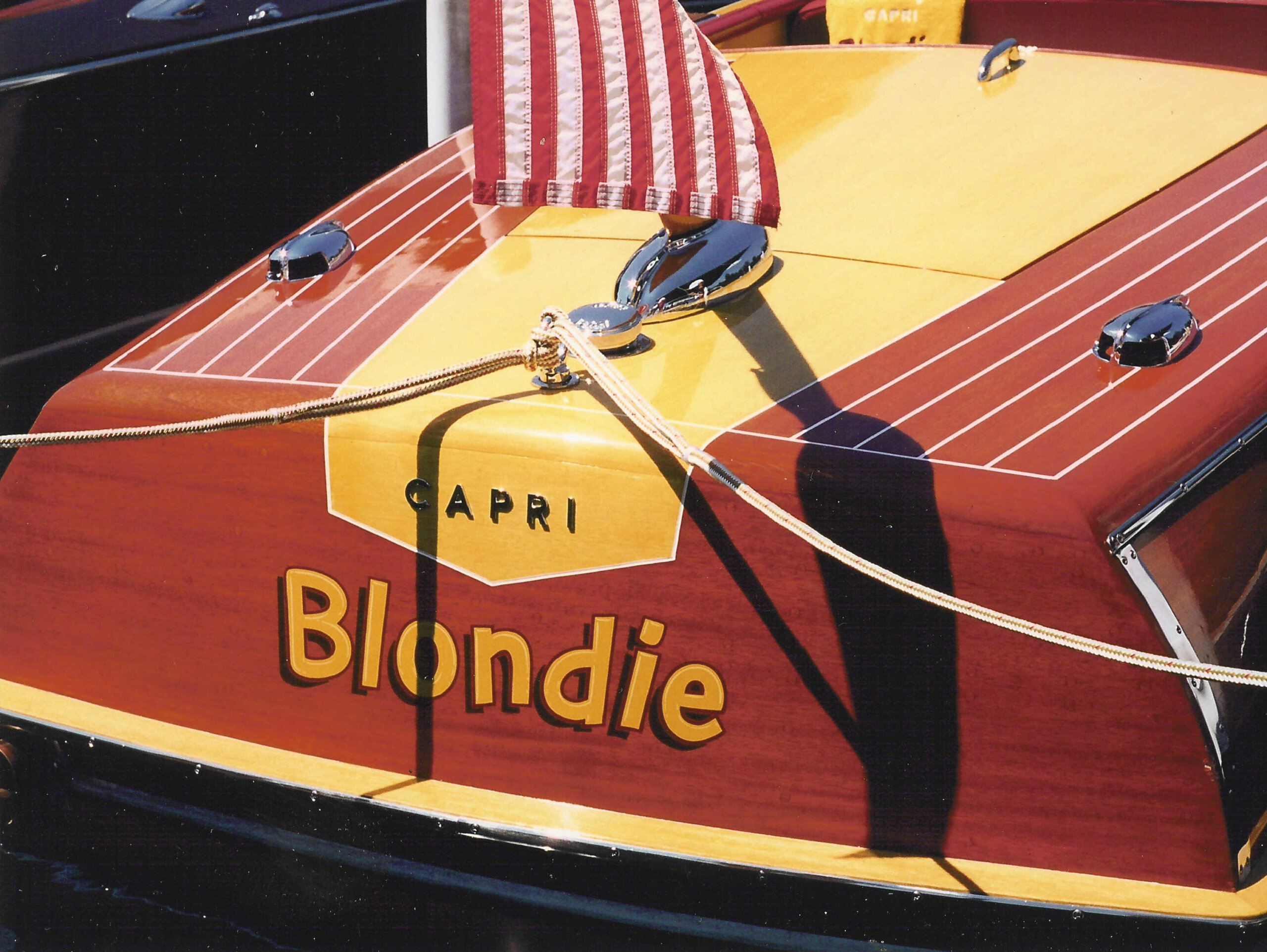 custom boat transom capri blondie. california