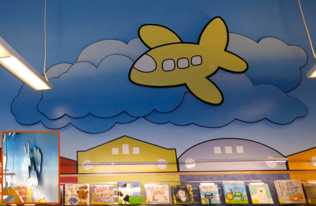 custom mural San Jose library plane post california