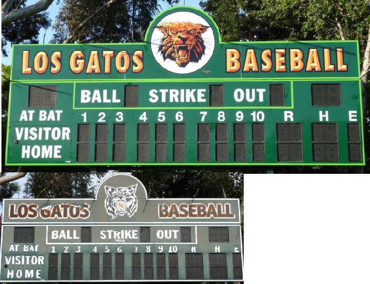 custom school signs Los Gatos high baseball scoreboard