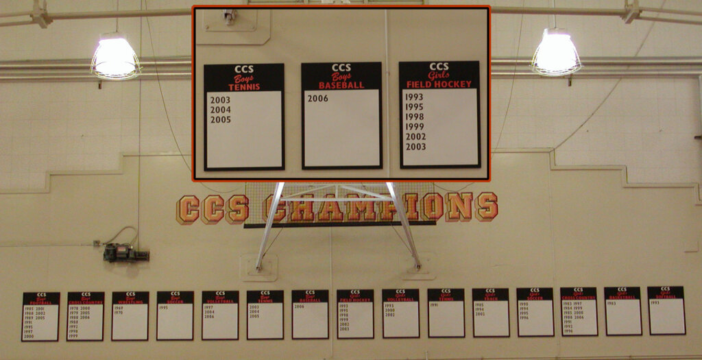 custom school signs Los Gatos high pool gym interior champions painting