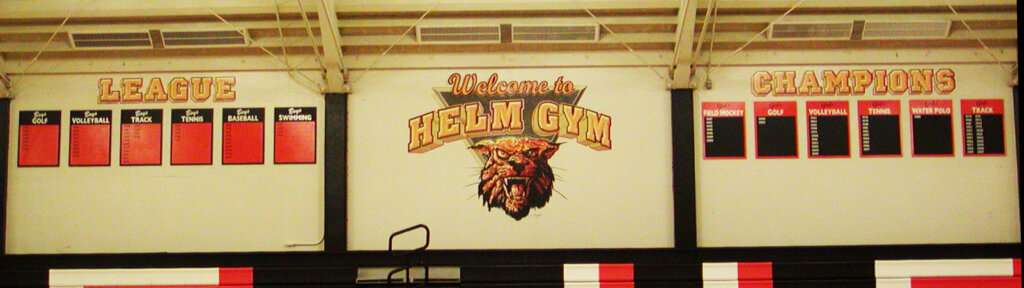 custom school signs Los Gatos high pool gym interior wall mascot mural painting