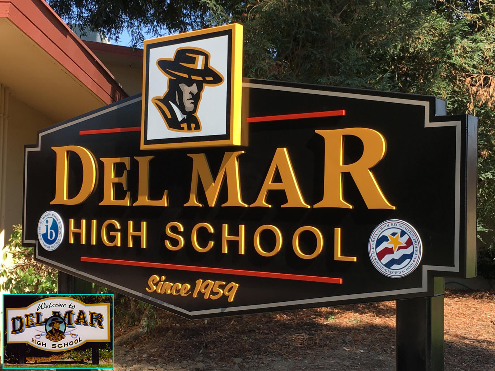 custom school signs San Jose del mar black entrance california