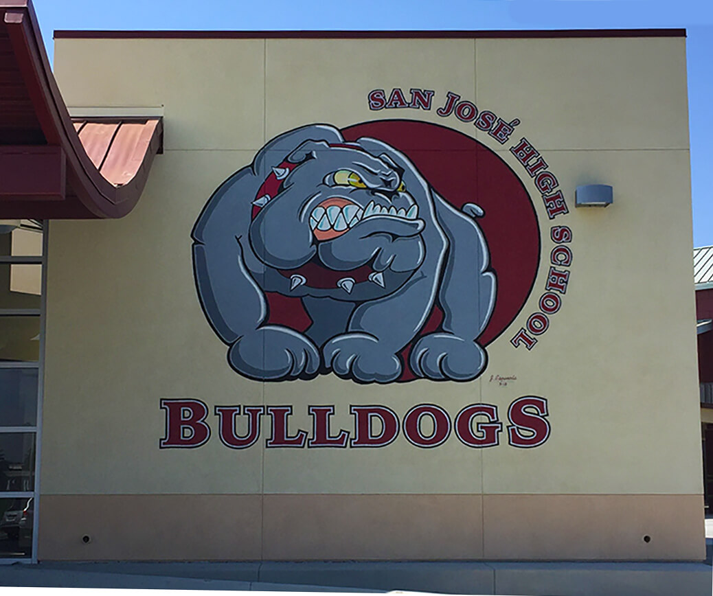 custom school signs San Jose high gym mascot mural painting bulldog