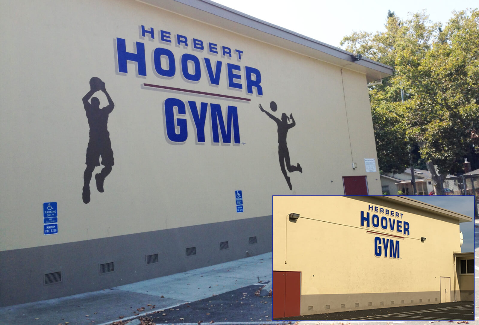 custom school signs San Jose hoover gym exterior before and after