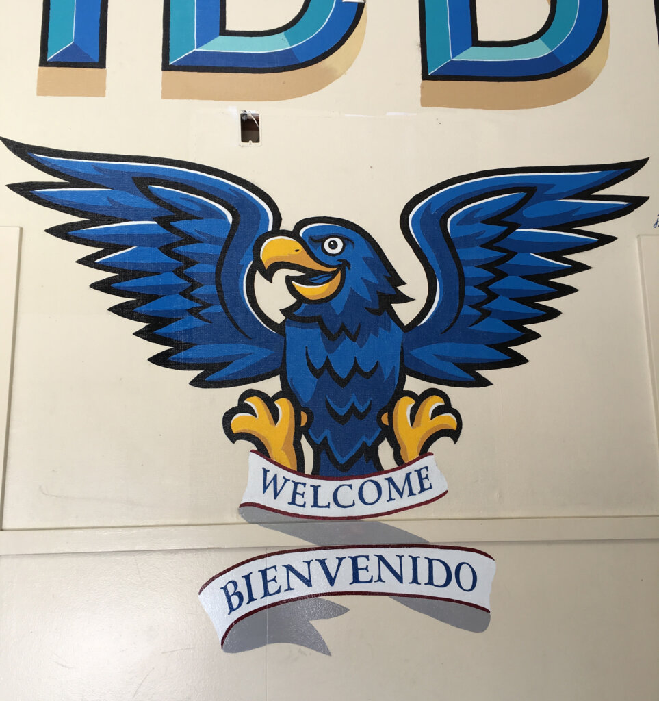 custom school signs San Jose hoover middle entrance hall mascot close up