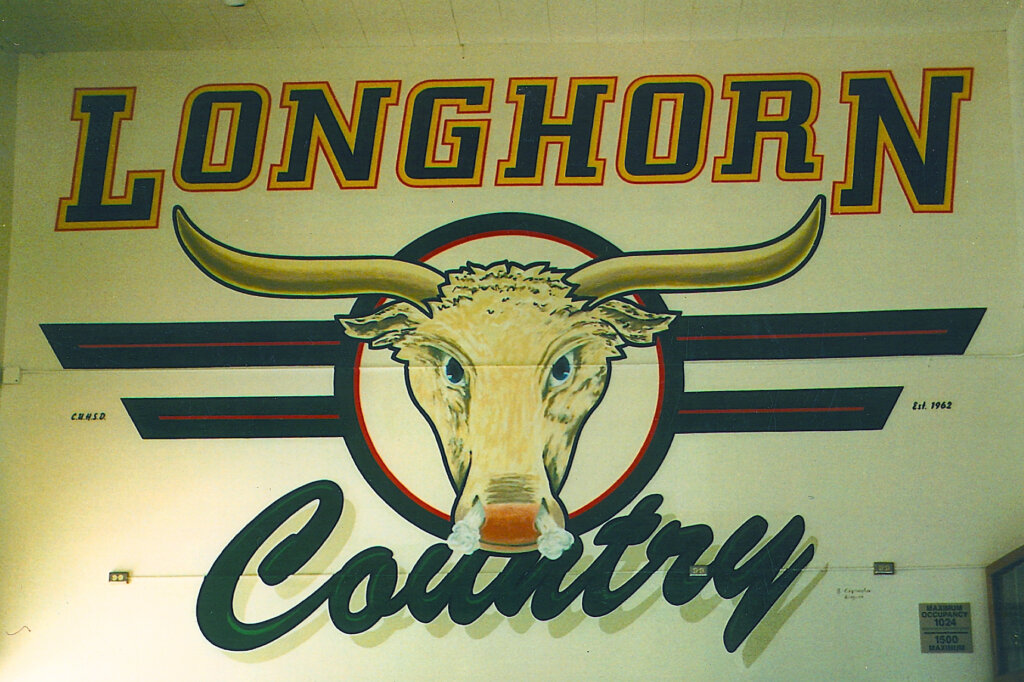 custom school signs San Jose leigh longhorns mascot painting lobby