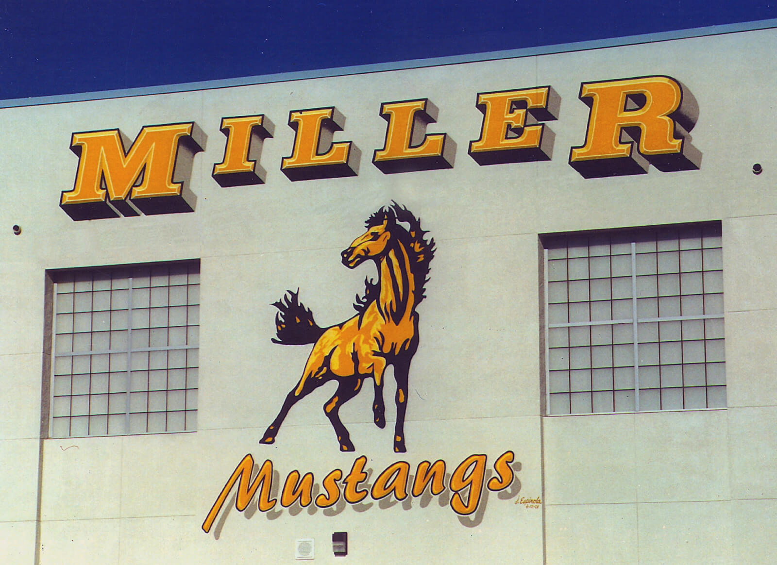 custom school signs San Jose miller mustangs mascot wall painting