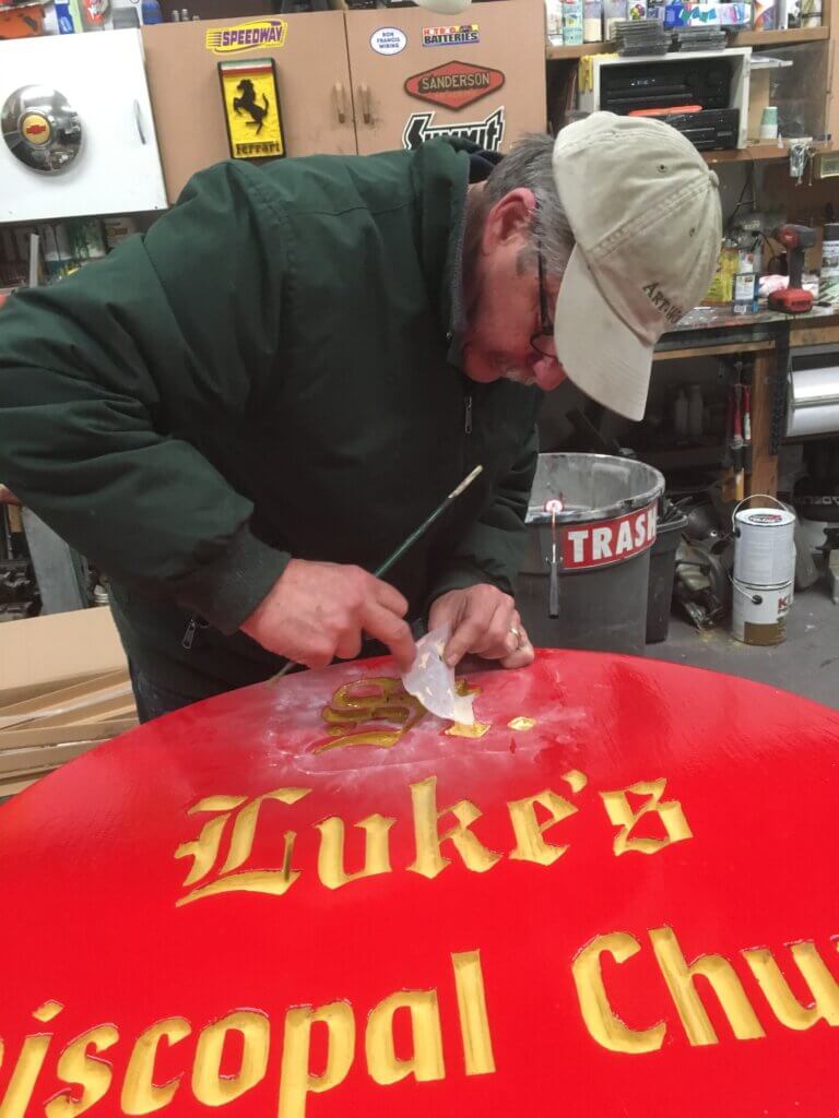 custom sign Los Gatos gilded letters st luke church john lettering california