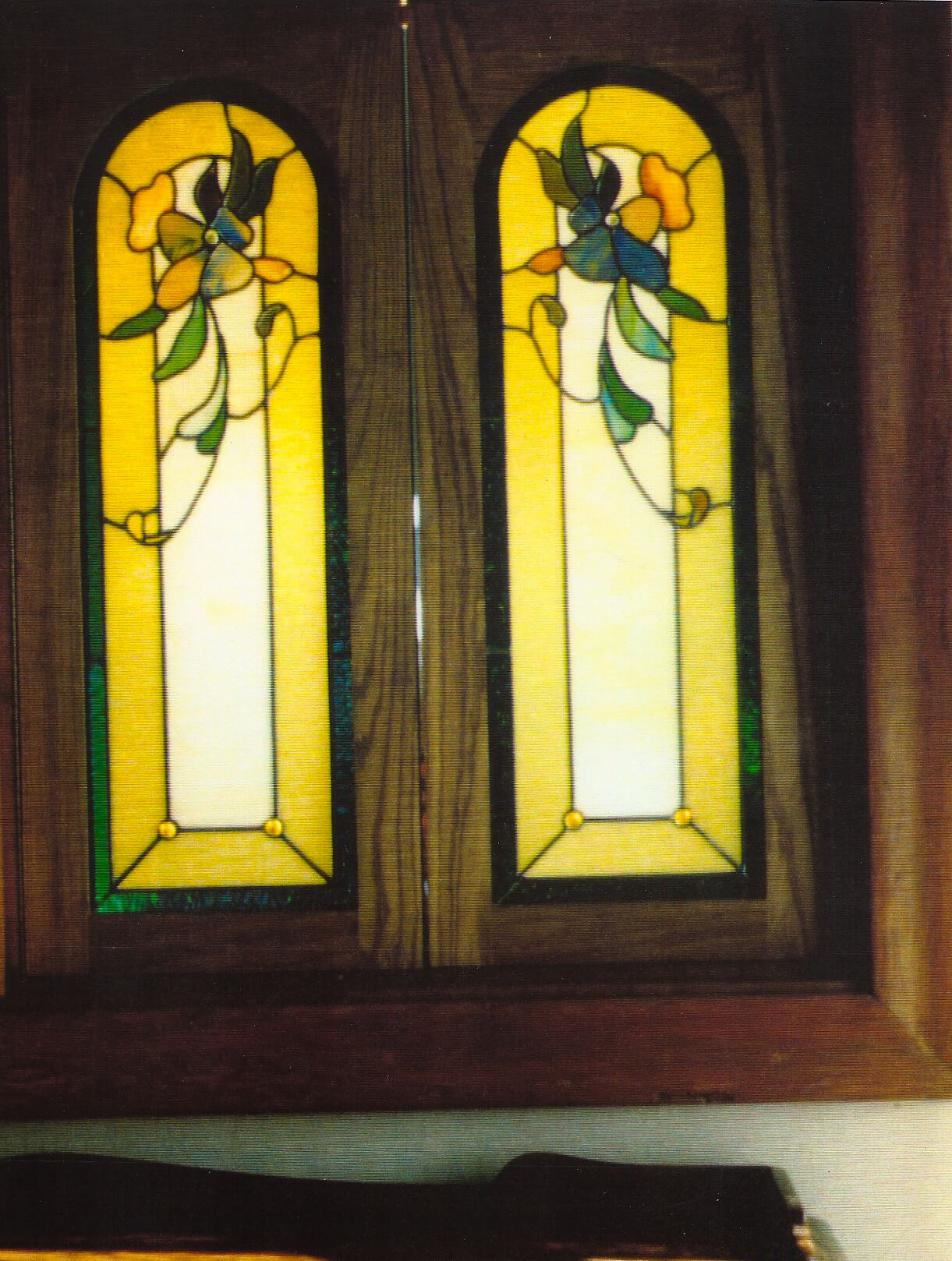 stained glass cabinet door kitchen passthrough california