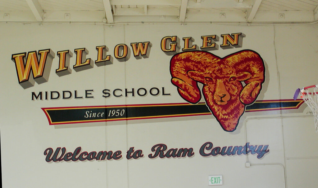 Hand Painted Mascot Mural Striping Willow Glen Middle School Gym San Jose California