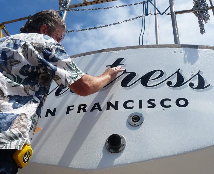 John Espinola doing Custom Boat Lettering by Art Works in Campbell, CA